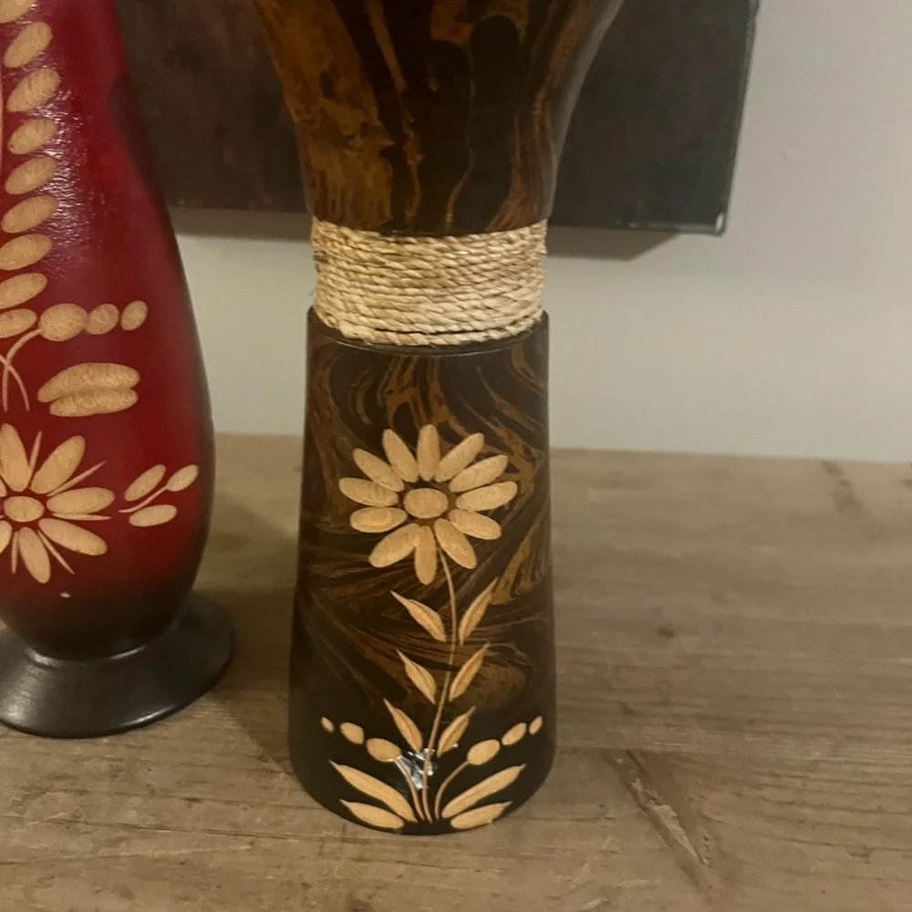 Artisan Red and Brown Floral Vases‎